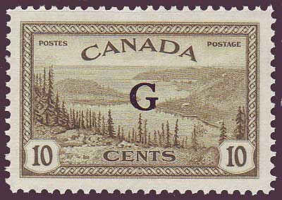 Timbre officiel du Canada affichant le Grand lac de l'Ours de 10 degrés