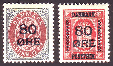 DE0136-372 Danemark Scott # 133-37 F-VF MH, Overprints 1915