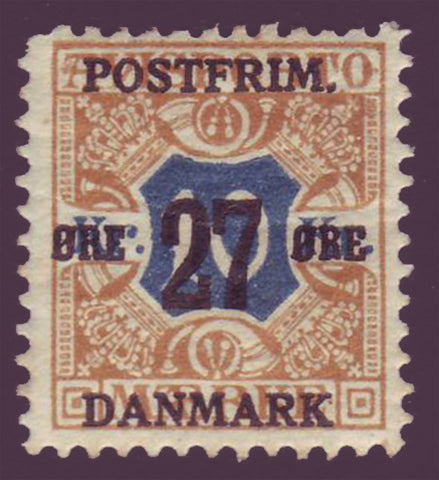 DE01445 Danemark Scott # 144 F-VF MH, timbre de journal surchargé 1918