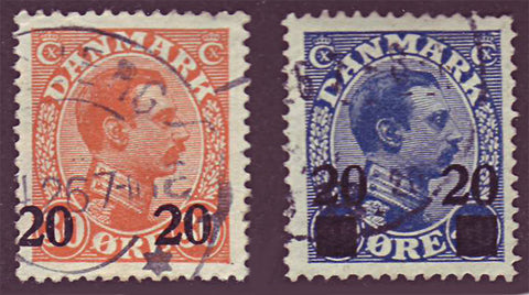DE0176-775 Denmark Scott # 176-77 VF Used.  Overprints in black 1926
