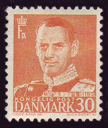 DE03092 Danemark Scott # 309 VF MH.  Christian X, 30O type II-1950