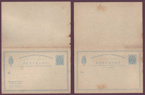 DWI5031 danois Indes occidentales complet double carte postale 2 + 2 cents 1883