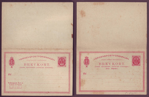 DWI5032 danois Indes occidentales complet double carte postale 3 + 3 cents 1883