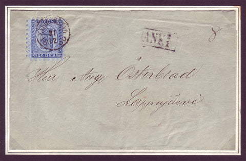 Ancienne lettre finlandaise avec le timbre bleu armoiries de 1860 avec toutes les dents intat!