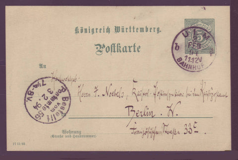 GE002 Germany, Wurttemberg Postal Stationery Card 1884