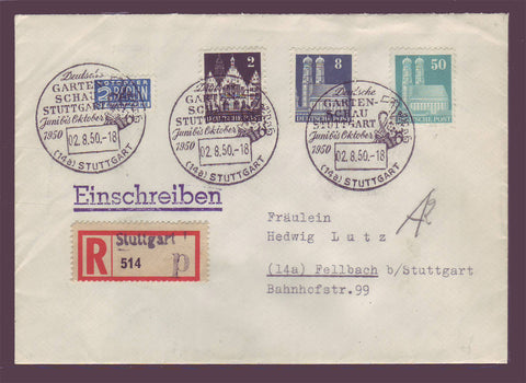 GE019 Germany,  Registered letter with Commemorative Cancel 1950