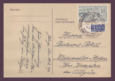 GE027 Germany, Wurttemberg First Day Cover, Nordic Ski Championships 1949