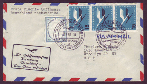 GE033 Germany, First Flight Cover, Hamburg to New York 1955
