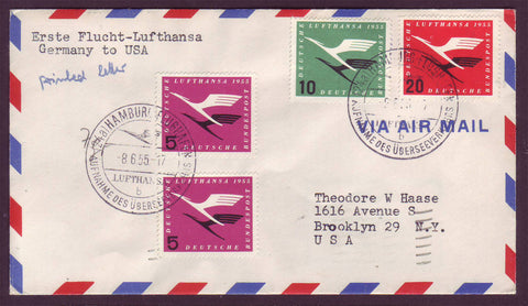 GE034 Germany, First Flight Cover, Hamburg to New York 1955