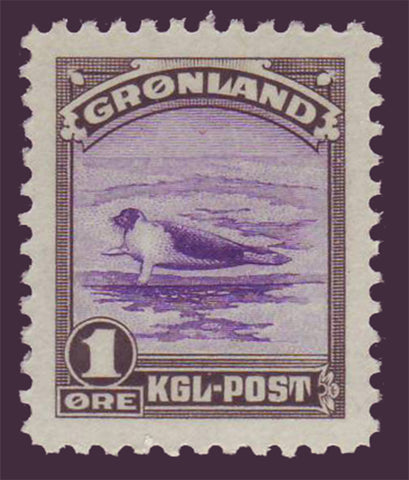 GR0010 Greenland Scott 10 VF MNH, 1're Harp Seal 1945