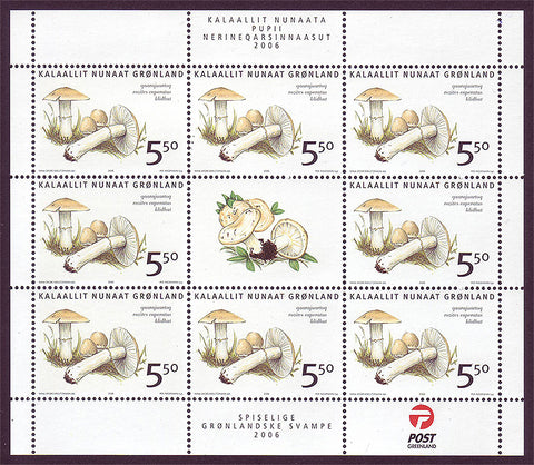 GR0476a Greenland Scott 476a VF MNH feuillet , Champignons 2006