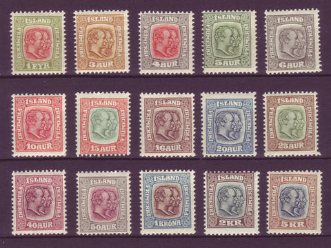 IC0071-851 Iceland Scott # 71-85, Complete MNH Set Two Kings Christian IX / Frederik VIII