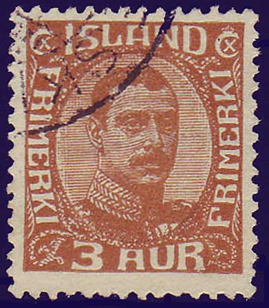 IC01095 Iceland Scott # 109 VF Used, Christian X 1920