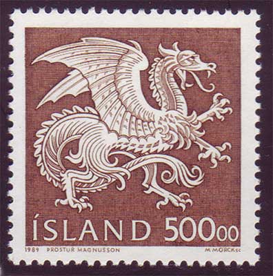 IC0675-761 Iceland Scott # 677 MNH, Dragon - 500kr Guardian Spirit 1989