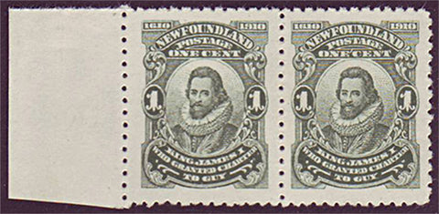 NF087xiv1  Newfoundland # 87 + 87xiv VF MNH pair. King James 1 - 1910