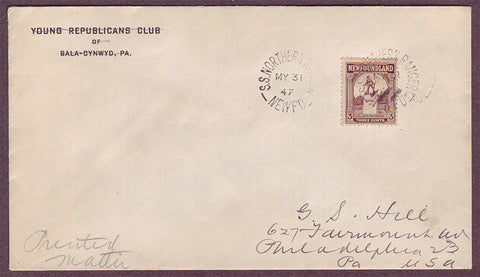 NF5010PH Terre-Neuve lettre publiée en mer le 31 mai 1947