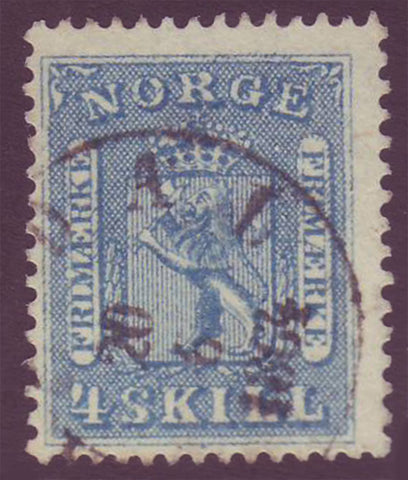 NO00085 Norvège Scott # 8 usagé, armoiries 1863