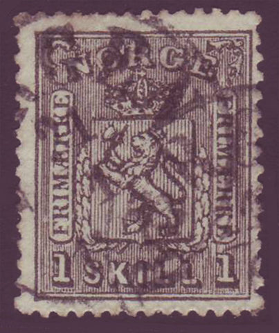 NO 0011.15 Norvège Scott # 11 usagé - armoiries 1867