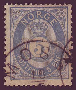 NO0024a5 Norway Scott # 24a usagé - Posthorn 1877-78