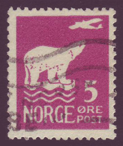 NO01065 Norvège Scott # 106 VF usagé - ours polaire et avion
