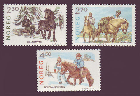 NO0917-191 Norway Scott # 917-19 MNH, Horses 1987