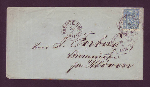 NO5000GC Norway Scott #14 sur enveloppe à Strommen 1871