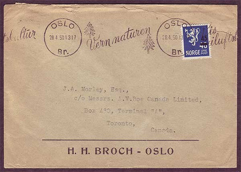 NO5052PH Norway Business mail to Canada, Oslo 28.4.1950