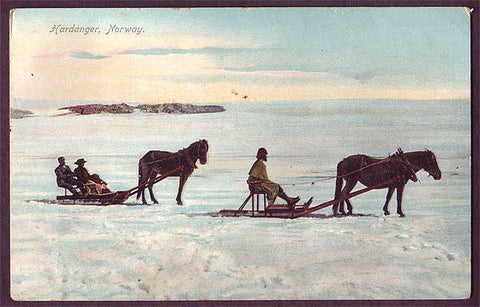 NO6020 Norway Hardanger, Sledding on the sea ice ca. 1920