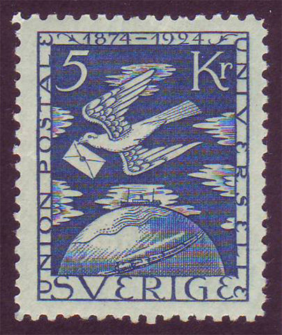Sweden stamp showing carrier pigeon and globe from the U.P.U. issue of 1924.