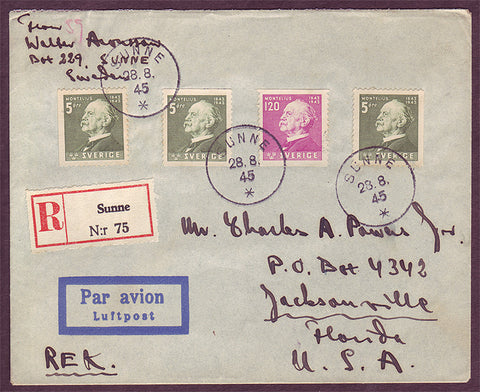 SW5135PH Sweden  Registered letter to USA 1945