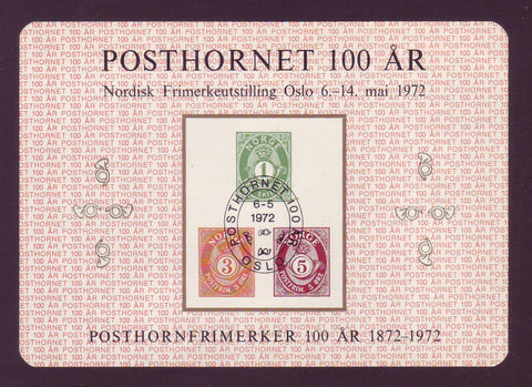 1240012 Norway Souvenir Card,  Posthorn Design 100th Anniversary - 1972