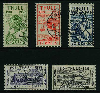 GR70002 Greenland                   Thule local set Facit T1-T5 Used