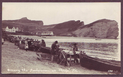 Among the Fishermen at Percé, Quebec (Gaspé), Real Photo Postcard.