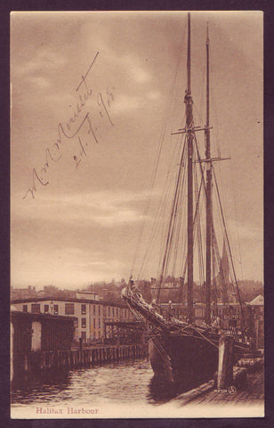 Sailing Ship in Halifax Harbor, Sepia Print - 1908