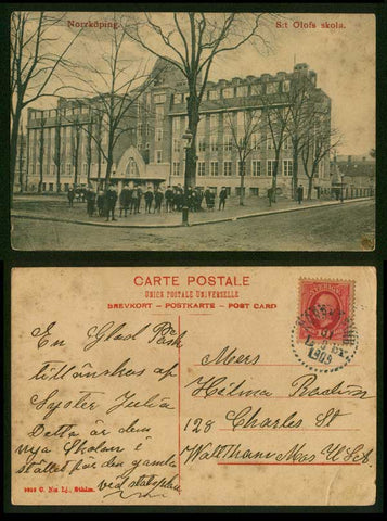 SWA039 Sweden postcard, Norrköping - St. Olofs Skola 1909