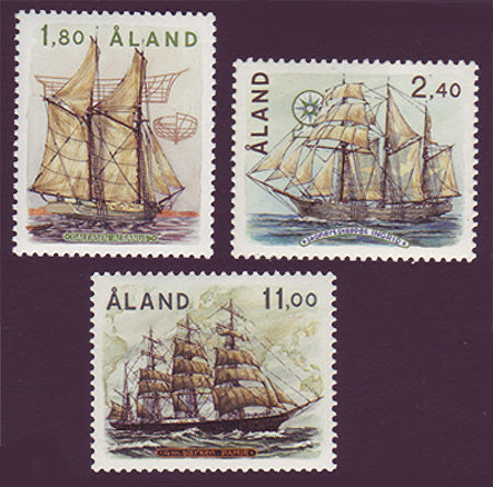 Aland set of 3 stamps showing tall ships