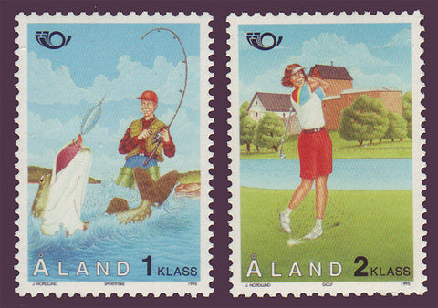 Aland set of 2 stamps showing golf and fishing