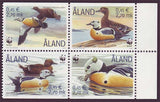 Aland block of 4 stamps showing Steller's eider duck.  