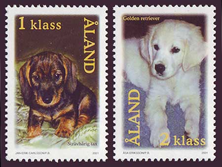 Aland set of 2 stamps showing puppies.
