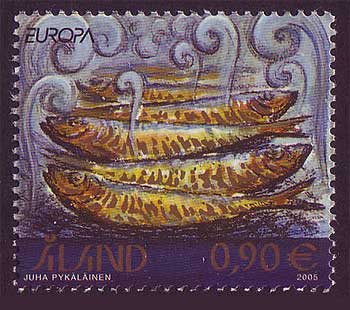 Aland stamp showing plate with fish