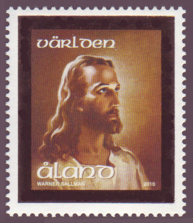 Aland stamp showing portrait of Jesus Christ.