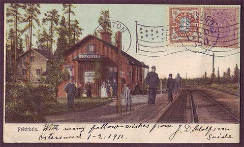 SWB241 Sweden postcard, Polcirkeln Railway Station 1911
