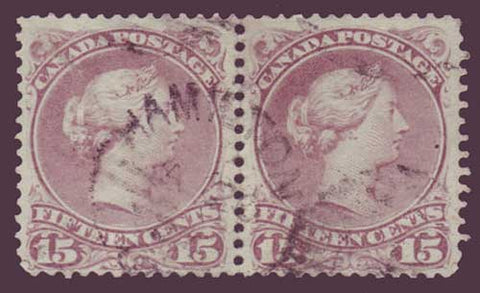 CA0029bx25 Canada Large Queen 15ct red lilac pair 1868