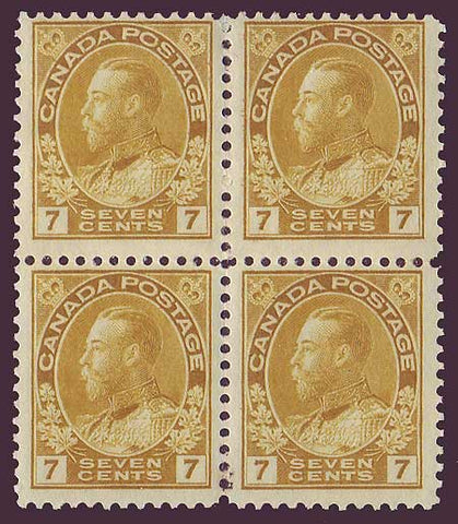 CA0113x4 Canada George V ''Admiral'' Issue 1911-1925. Unitrade # 113 F block of 4.