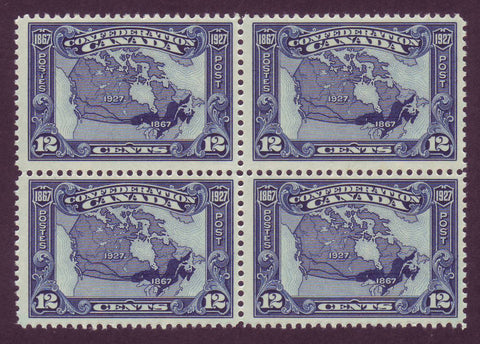12¢ Map of Canada block of 4 blue stamps