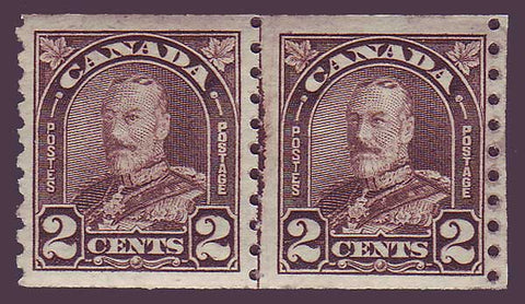 CA0182iii1 Canada George V coil pair.       Unitrade # 182iii VF MNH**   "Cockeyed King'' variety