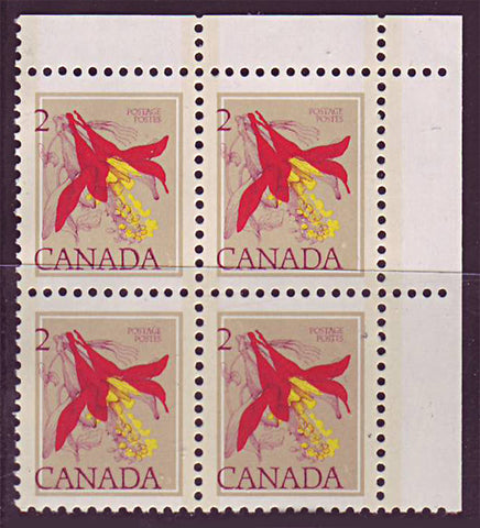 Canada # 782v 2ct Columbine  - Dramatic Colour Shift Block of 4