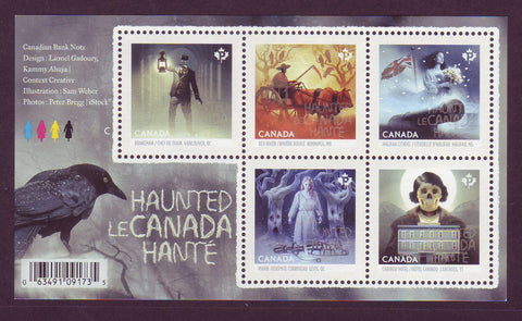 Souvenir sheet of 5 stamps with images of scary folk tales and ghost stories.