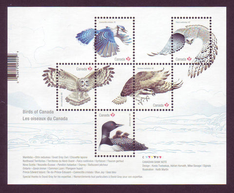 Canada Souvenir sheet of 5 stamps featuring native birds.