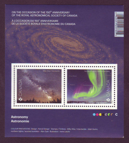 Canada  Souvenir Sheet of 2, showing The Milky Way and the Northern Lights from 2017